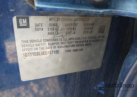 2014 Chevrolet Impala 1Lt from USA, damaged, VIN 1G1115SL9EU157105